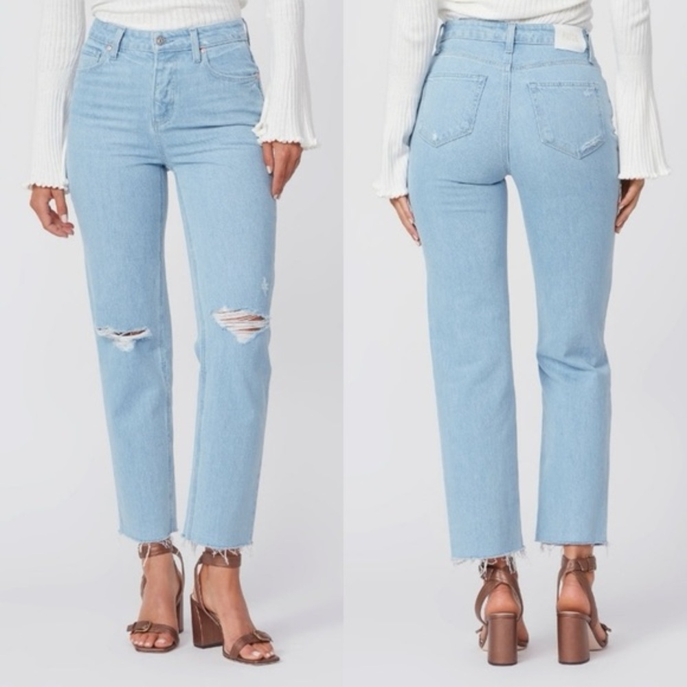 PAIGE Sarah Distressed High Waist Straight Ankle Jeans